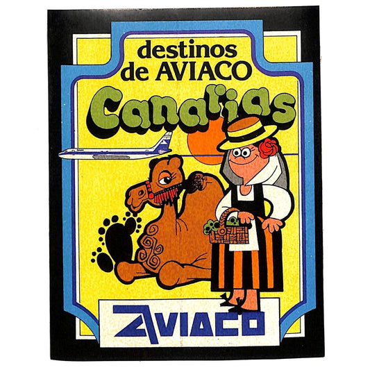Aviaco Airlines "destinos de Aviaco Canarias" Airline Sticker Camel c1970's-80's