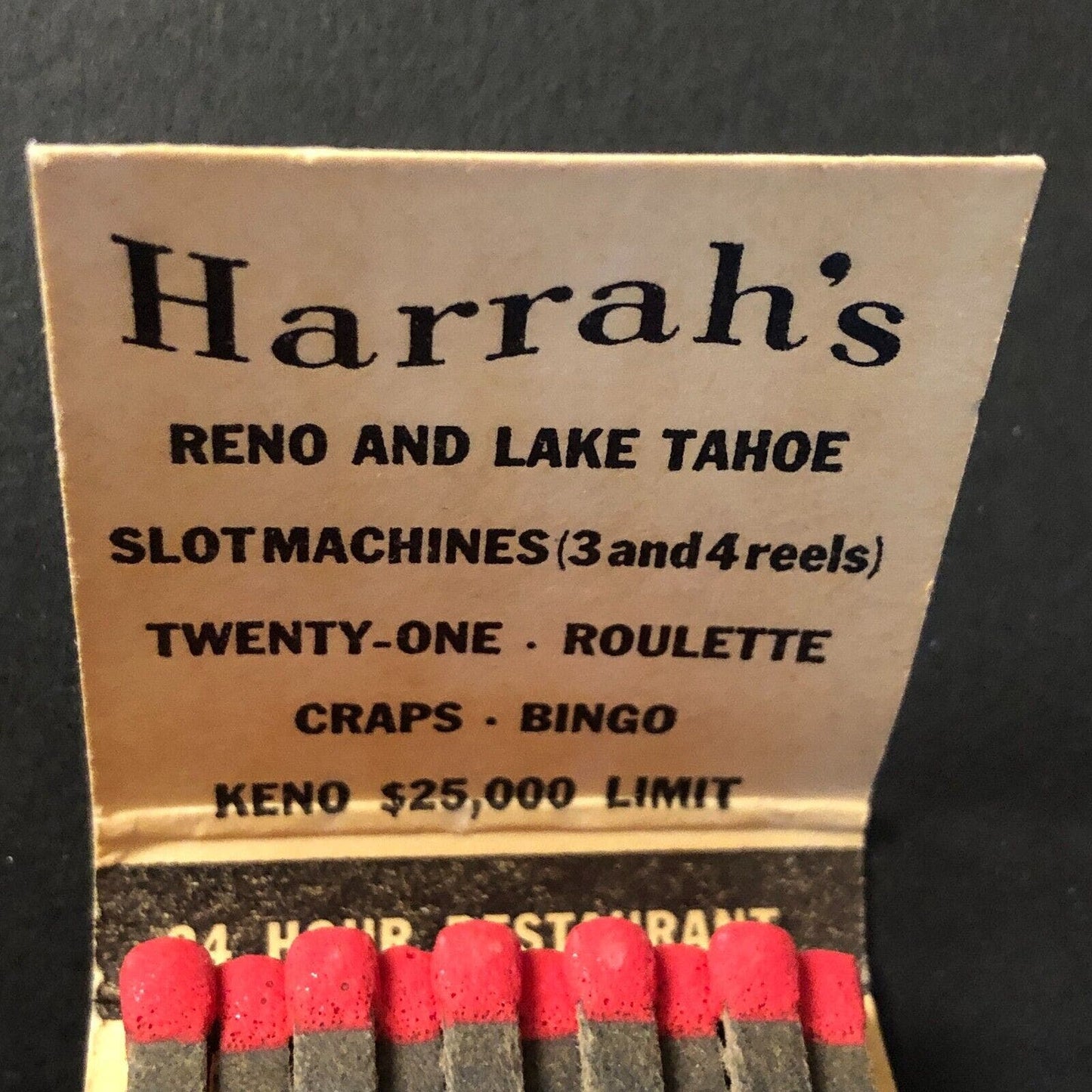 Harrah's Reno Lake Tahoe Full Matchbook Ostrich Swallows Slot Scarce c1960's