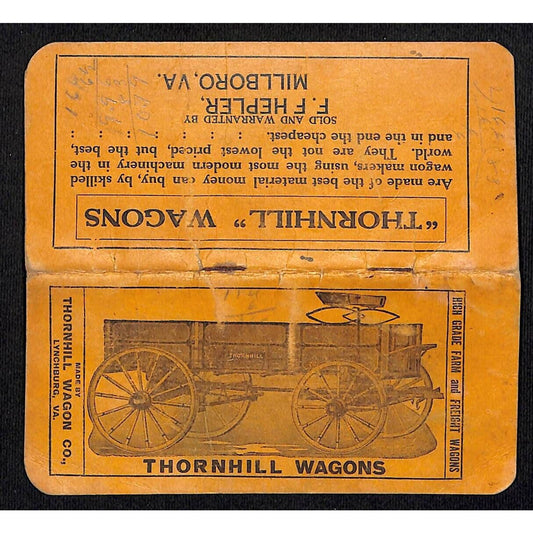 Lynchburg, VA Thornhill Wagon Co. F.F. Hepler Millboro 1913 Note Book Calendar