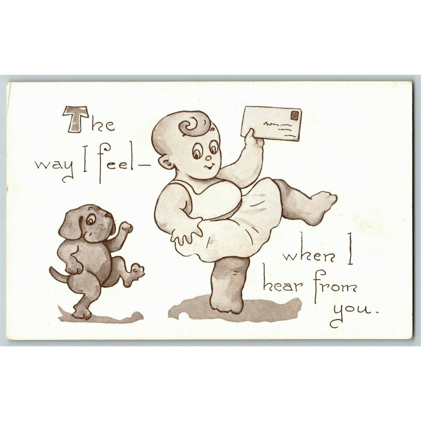 c1912 Cavally Kids "The Way I Feel" Dancing Baby & Dog Postcard Vintage