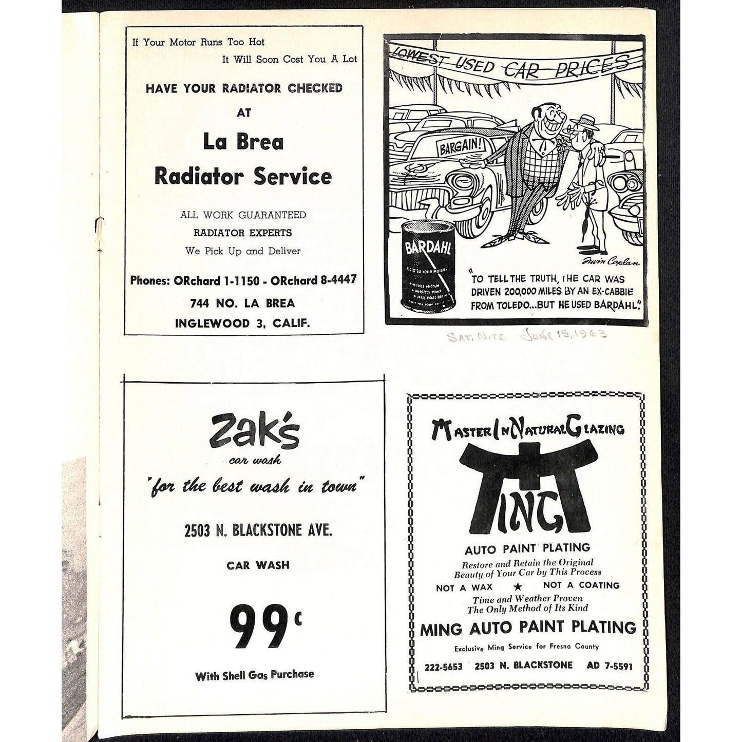 Scarce 6/15/63 Auto Racing USAC Midget Program Ascot Park Nat. Champ. 28pp
