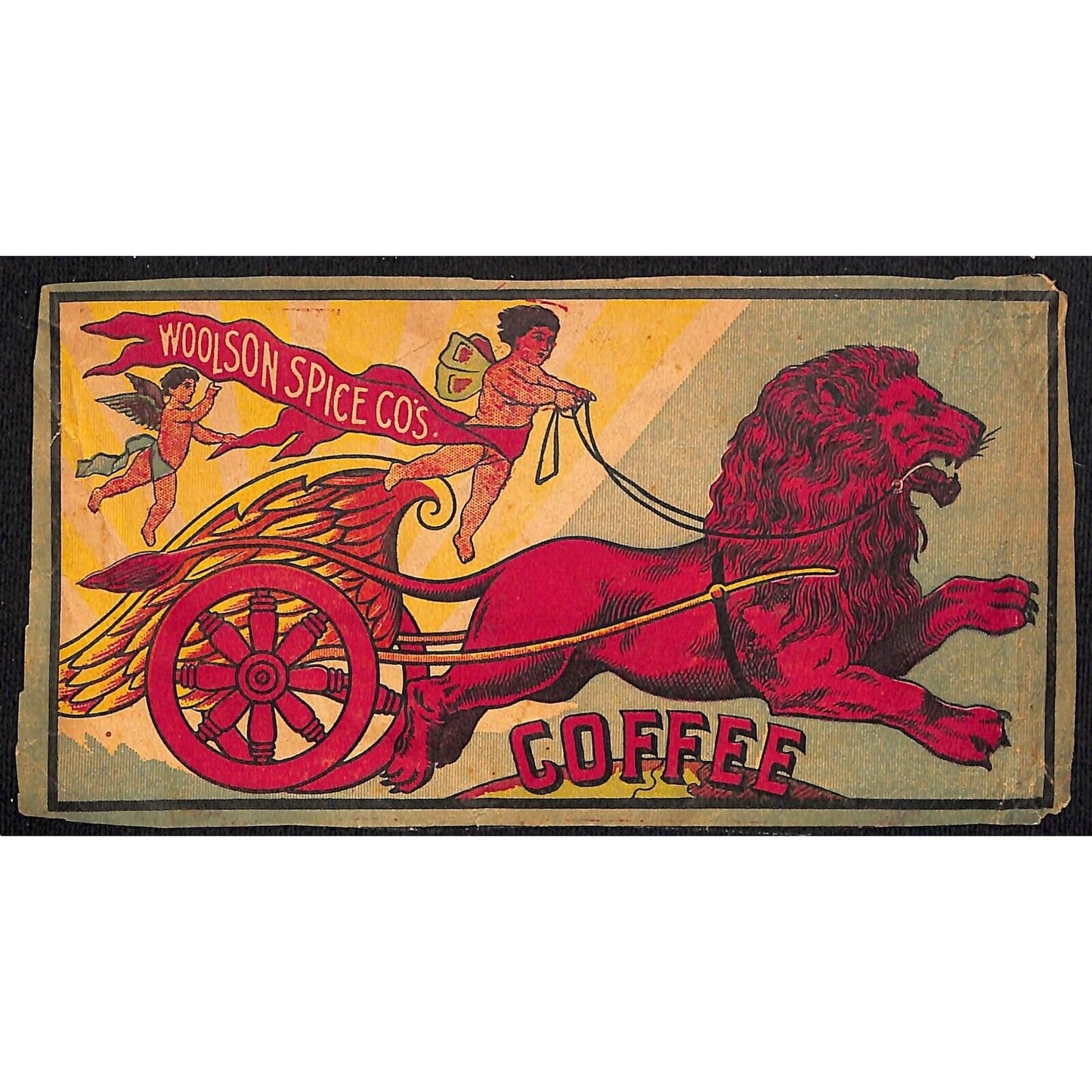 Lion Coffee Woolson Victorian Adv. / Trade Card Art - Angels Lion Pulled Chariot
