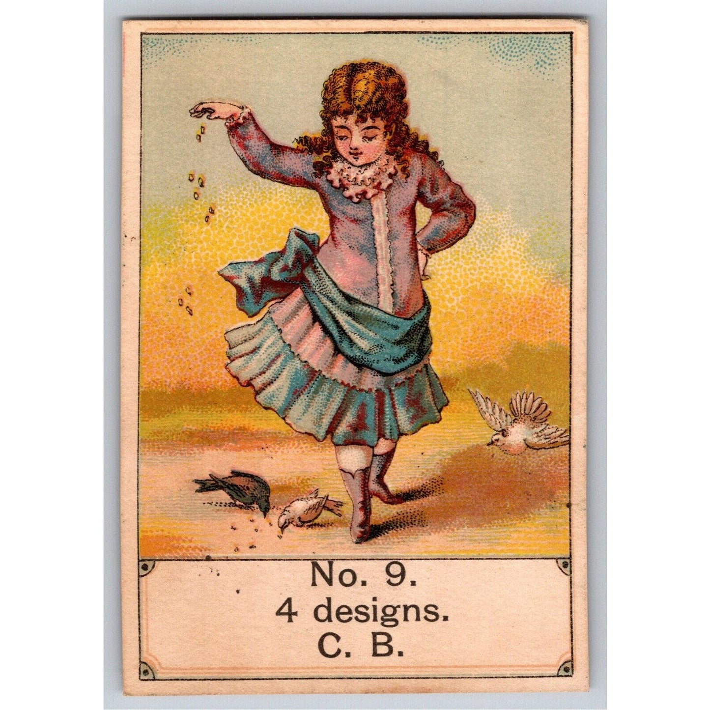Girl Feeding Birds Sample Victorian Trade Card No. 9 - Scarce
