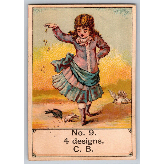 Girl Feeding Birds Sample Victorian Trade Card No. 9 - Scarce
