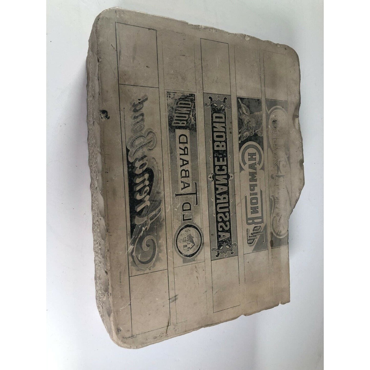 1890's - 1910's Limestone Lithography Stone - Bond Company Engravings - Heavy!