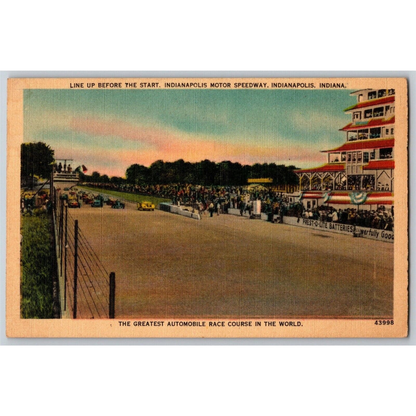 Indy 500 Linen Postcard 1938 "The Greatest Automotive Race Course" Unposted VGC