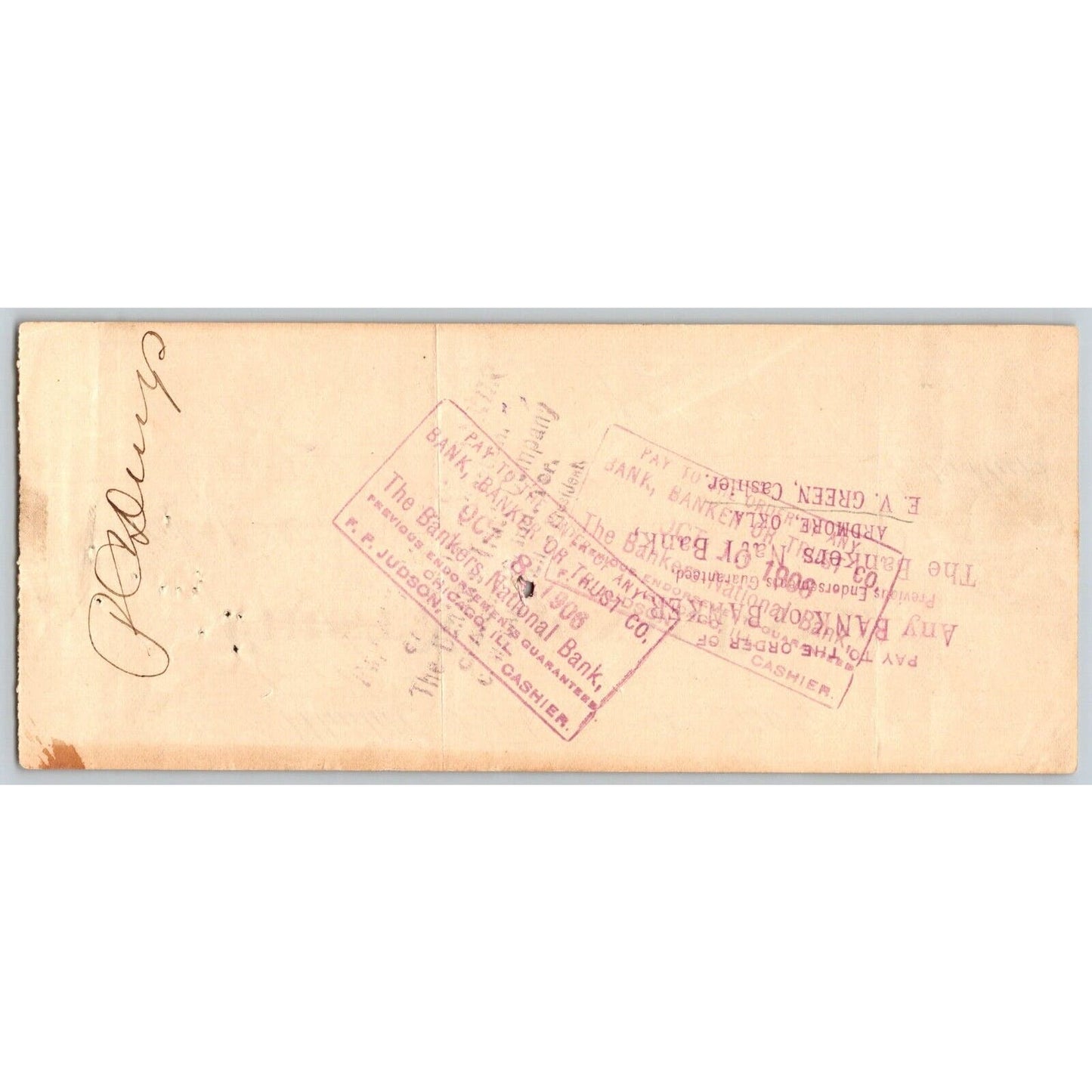 Madill, OK 1906 Indian Territory FNB $15 Bank Check Scarce
