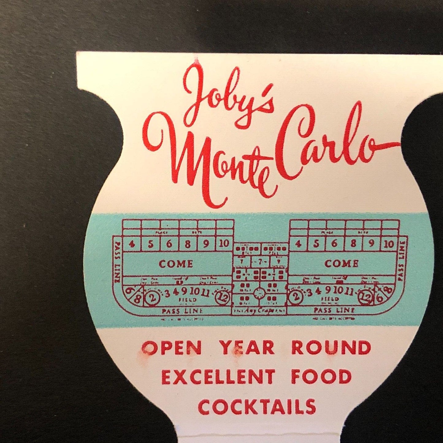 Joby's Monte Carlo Crystal Bay, NV Full Roulette Matchbook Very Scarce c1955-60