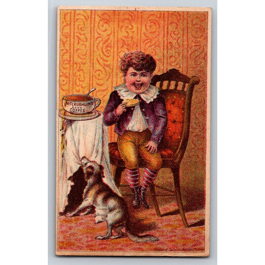 Happy Boy with Naughty Dog - Victorian Trade Card McLaughlin's Roasted Coffee