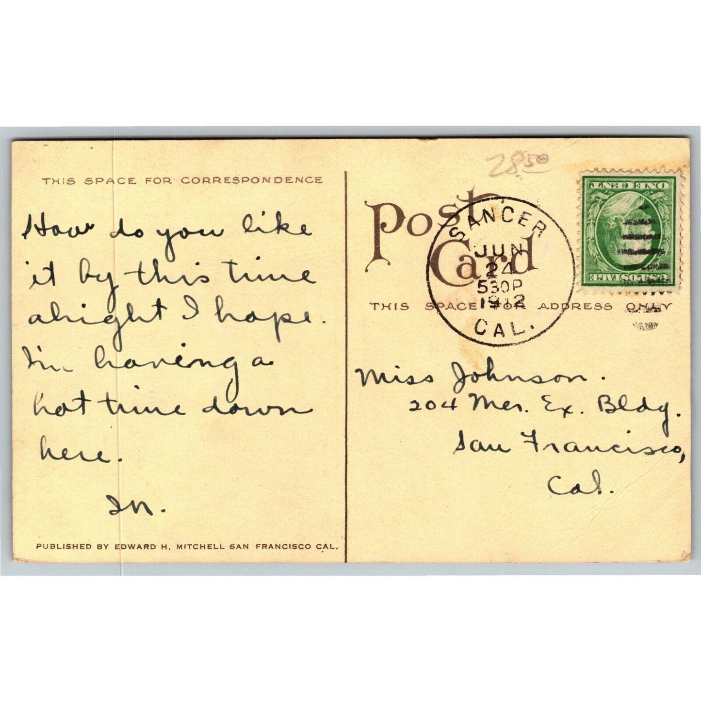 Vintage c1912 Postcard "Fresno County Hospital" California."
