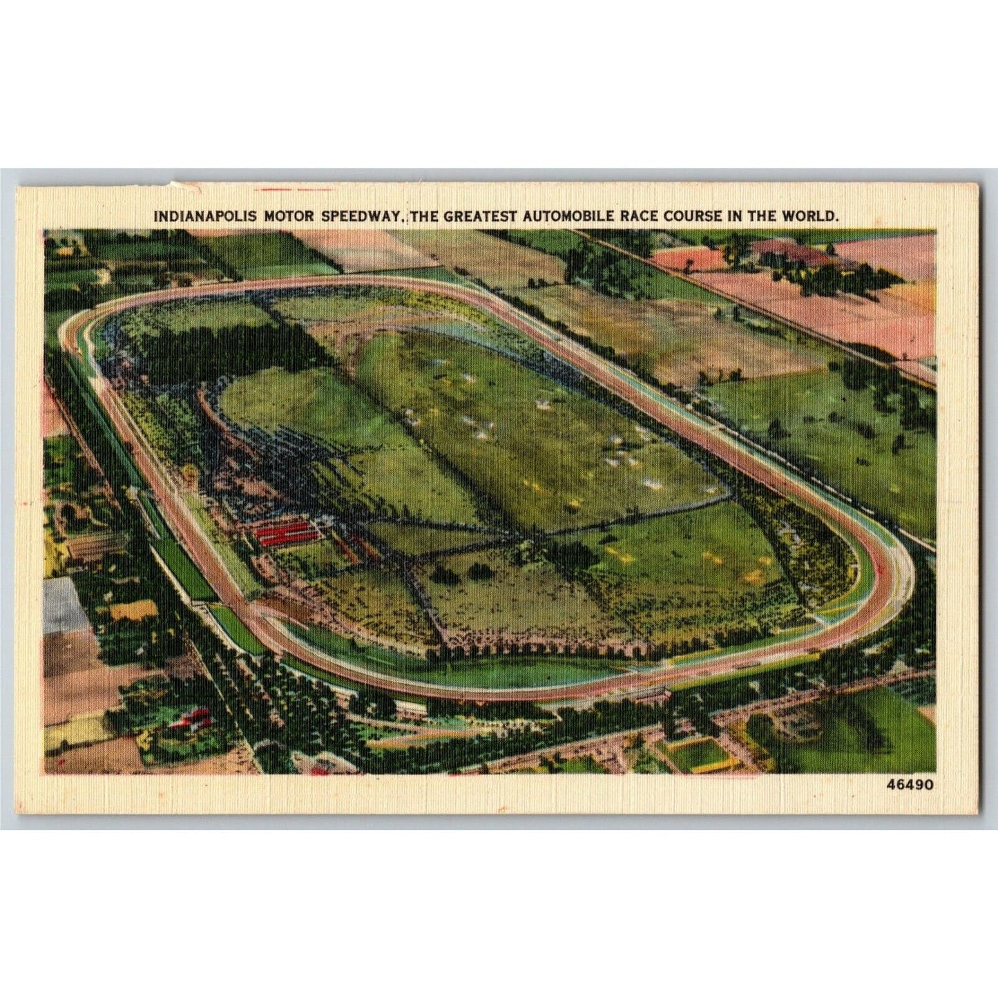 Indy 500 Linen Postcard 1946 "Greatest Automobile Race Course.." (DeWolf News)