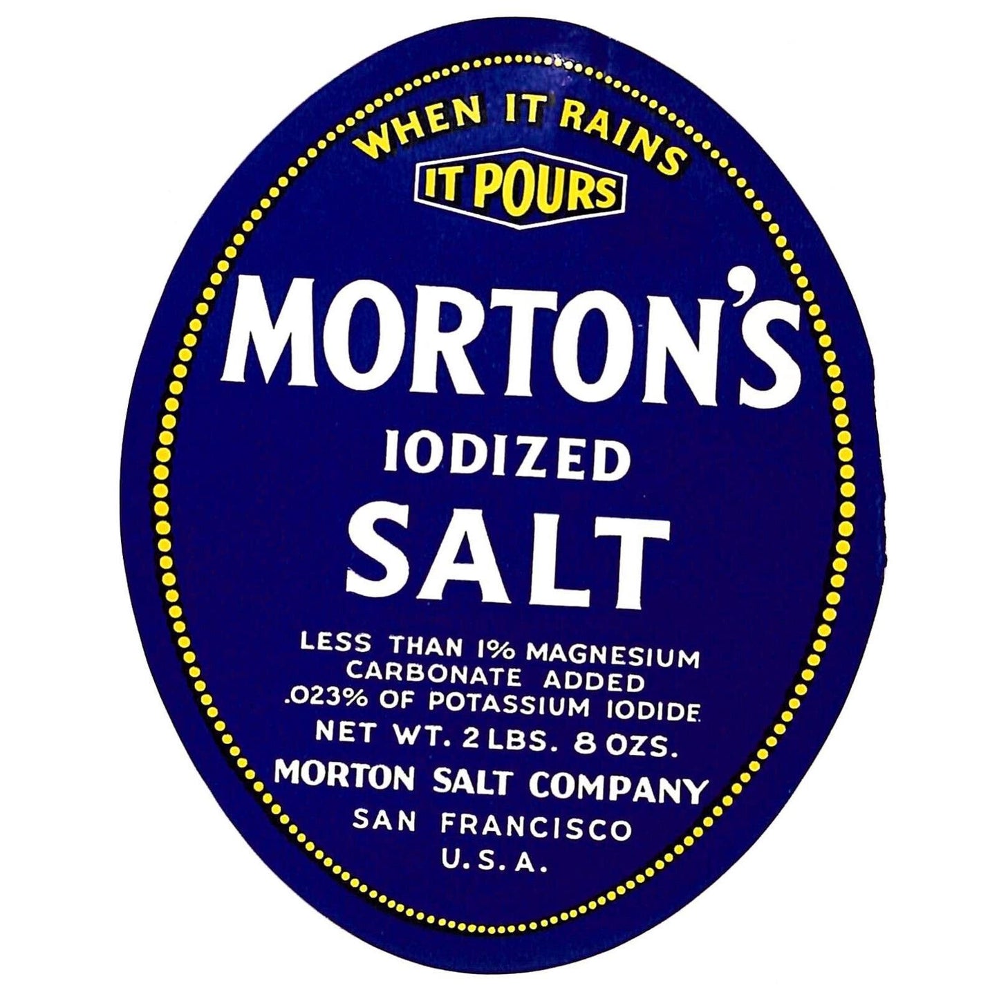 Morton's Iodized Paper Salt Label Scarce - San Francisco, CA Stamped 1941