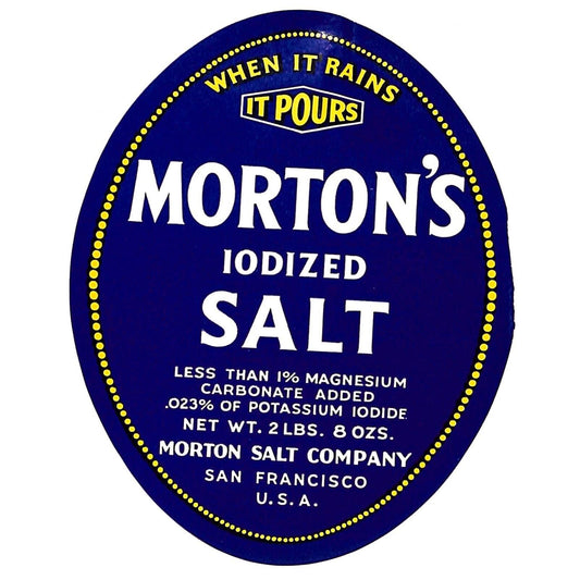 Morton's Iodized Paper Salt Label Scarce - San Francisco, CA Stamped 1941