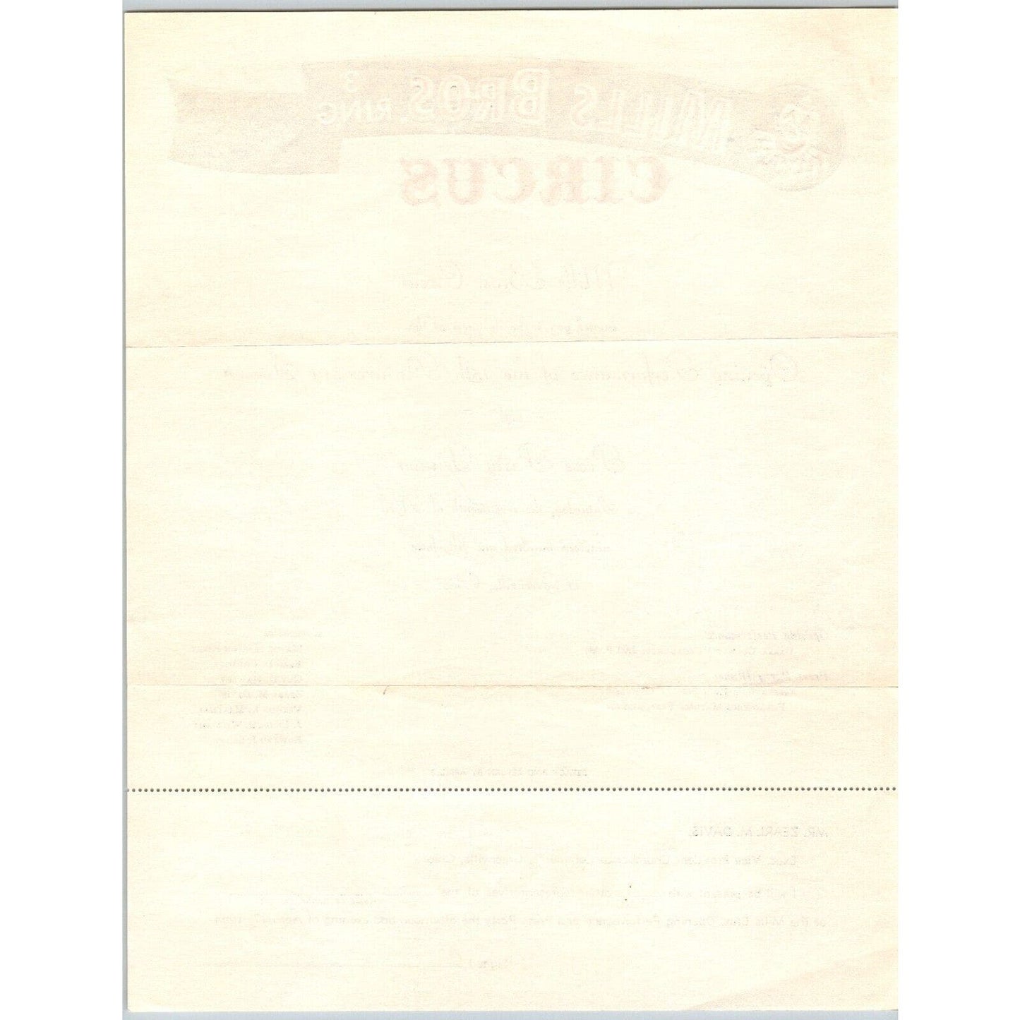 Miller Bros. 3 Ring Circus Letterhead re: Press Party Dinner c1954 Scarce