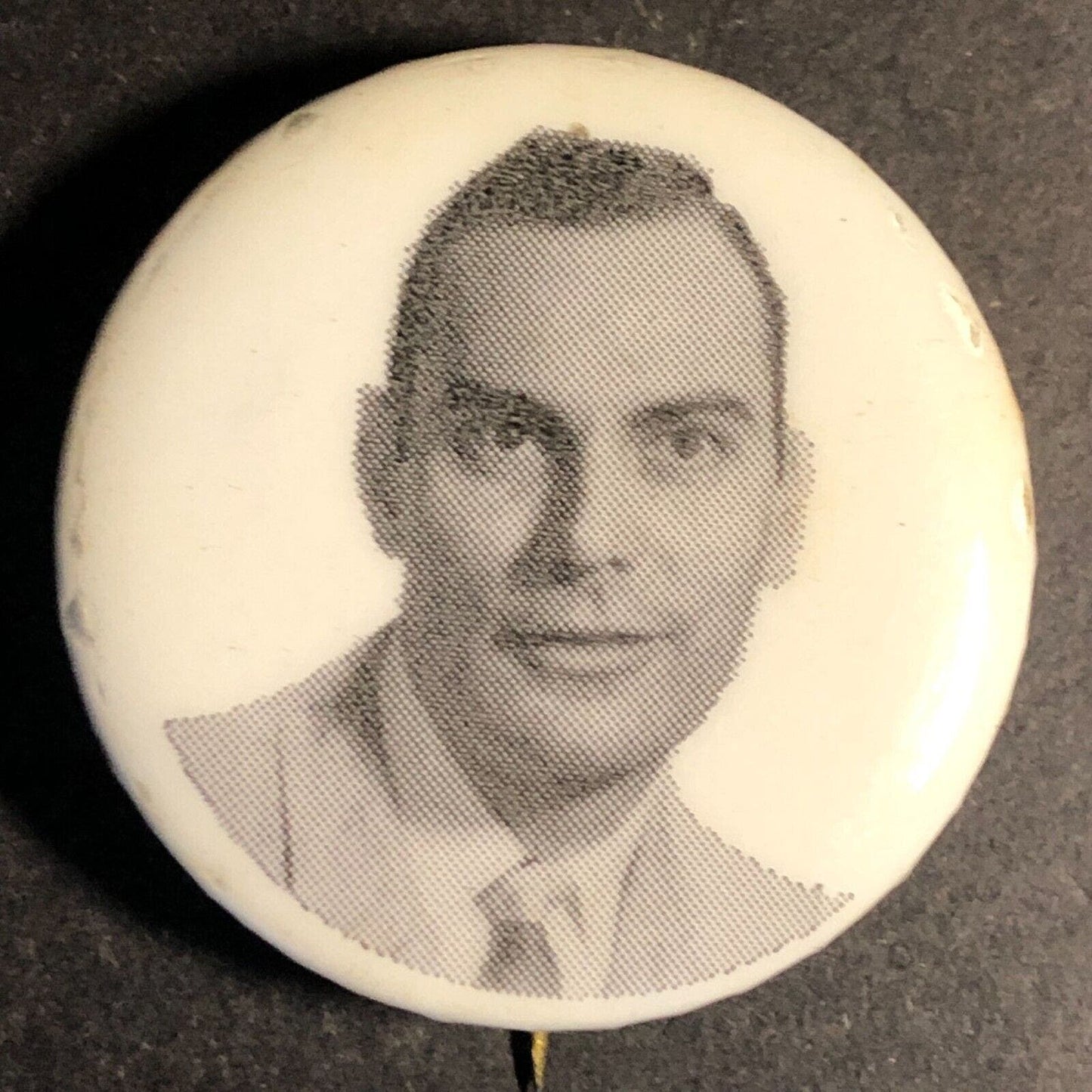 Mystery Man (Political / Celebrity ?) Vintage Steel Pinback Button c1950's-60s