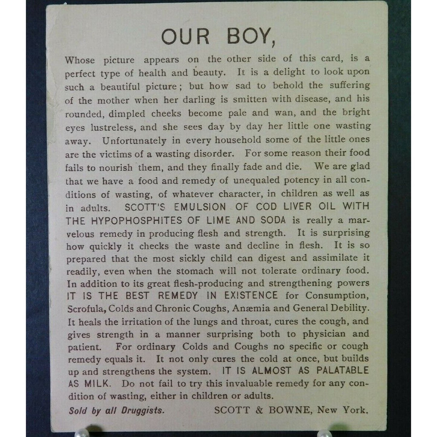 Victorian Advertising Trade Card - Scott's Cod Liver Oil Emulsion "Our Boy"