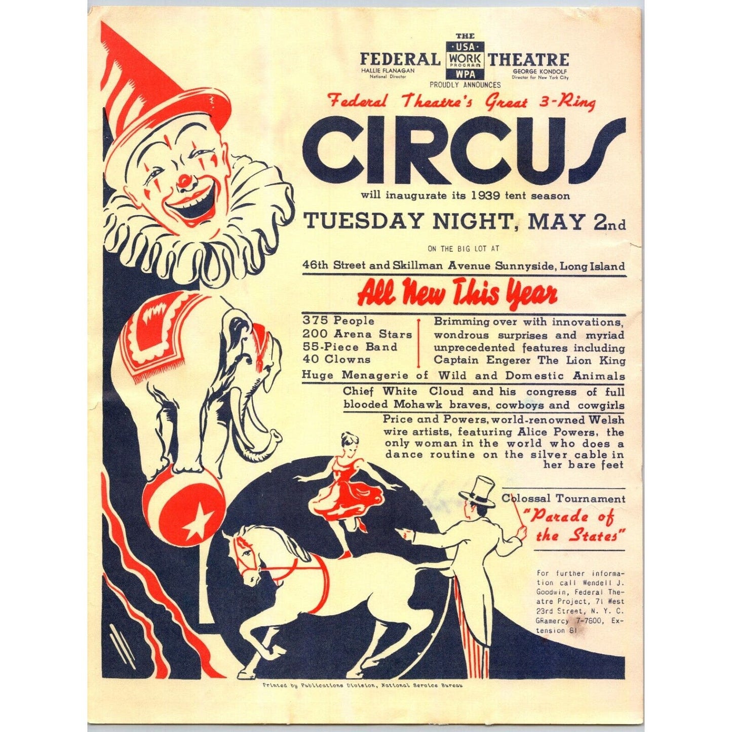 Federal Theatre Sunnyside Long Island Circus Letterhead c1939 Very Scarce