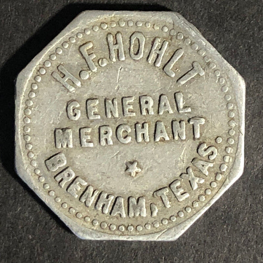 H.F. Holt Brenham, TX General Merchant G/F 5c Octagon Aluminum Token - 22.3mm