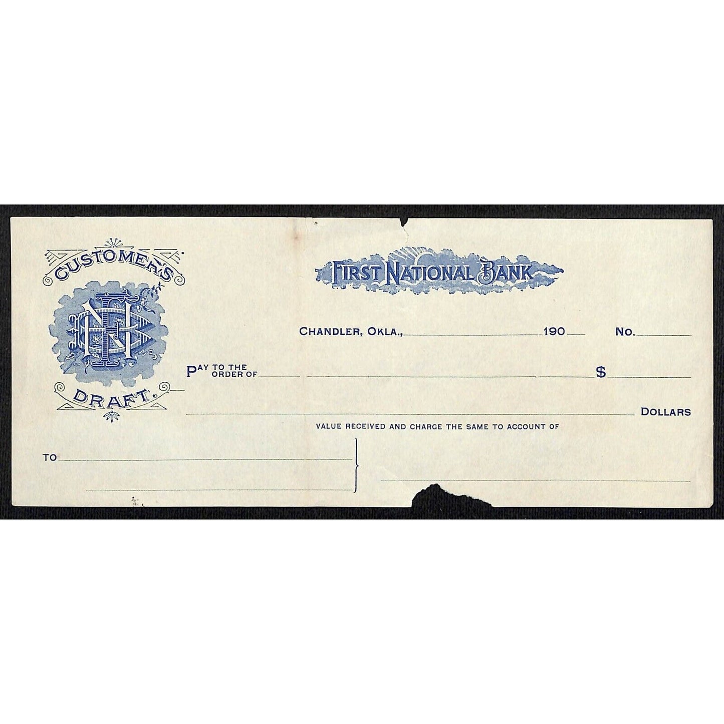 Chandler, OK c1900 - 1909 Territorial "First National" Bank Check - Scarce