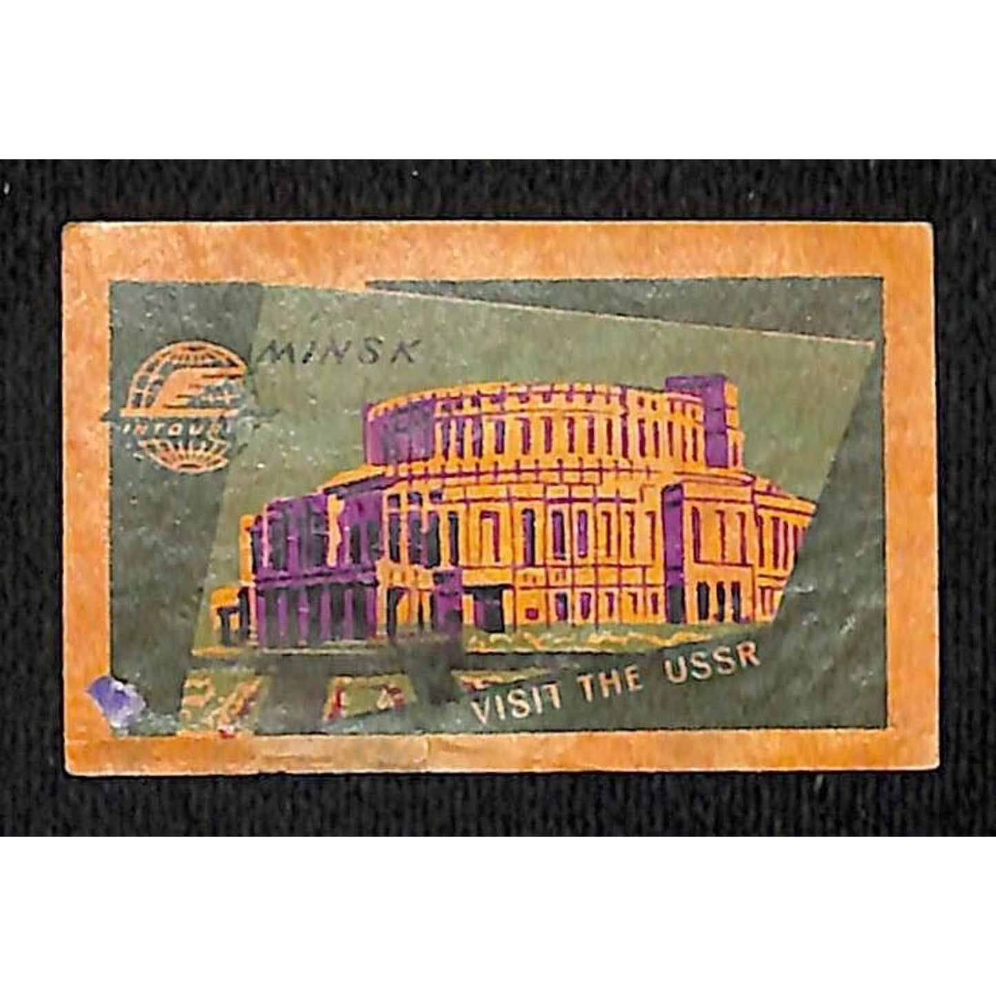 Vintage Matchbox Label Intourist Visit the USSR Minsk c1955-65