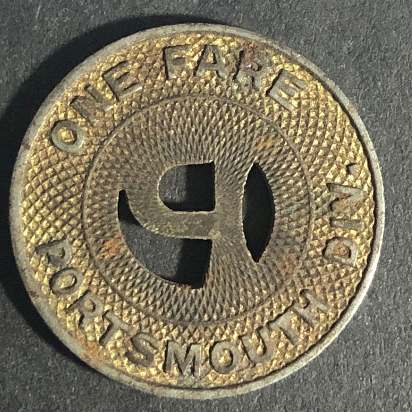 Virginia Electric & Power Co. Portsmouth Div. G/F One Fare Brass Token 22.71mm