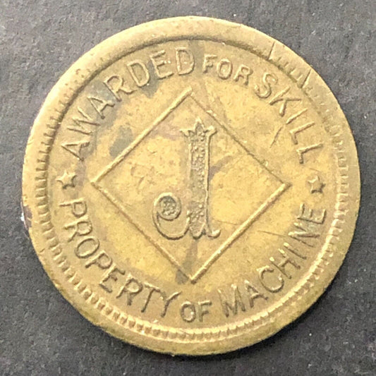 Awarded For Skill - Property of Machine Amusement "J" Token Brass 20mm
