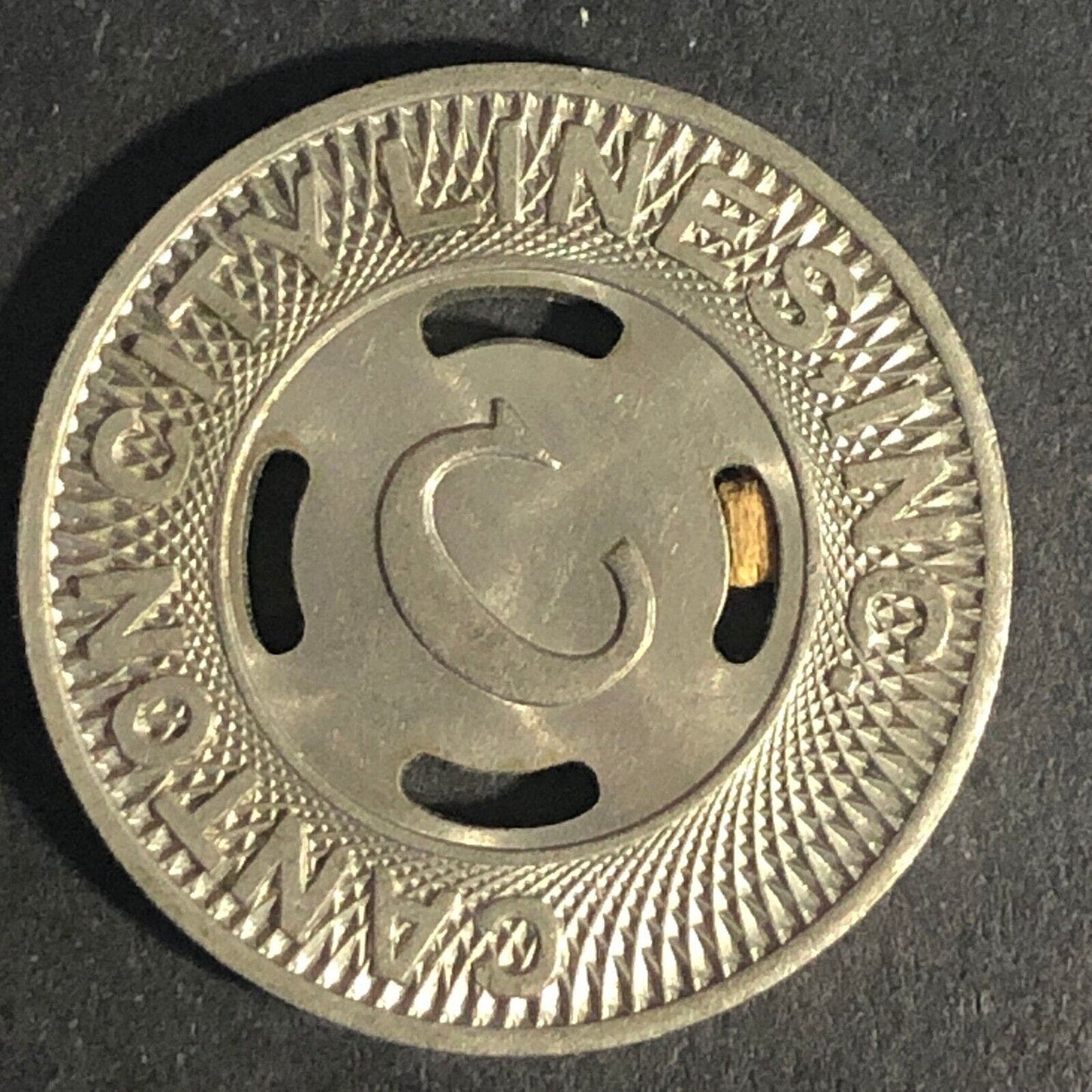 Canton City Lines Inc. "C" G/F One Fare Brass Transit Token 22.77mm