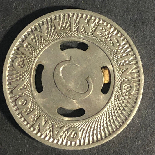 Canton City Lines Inc. "C" G/F One Fare Brass Transit Token 22.77mm