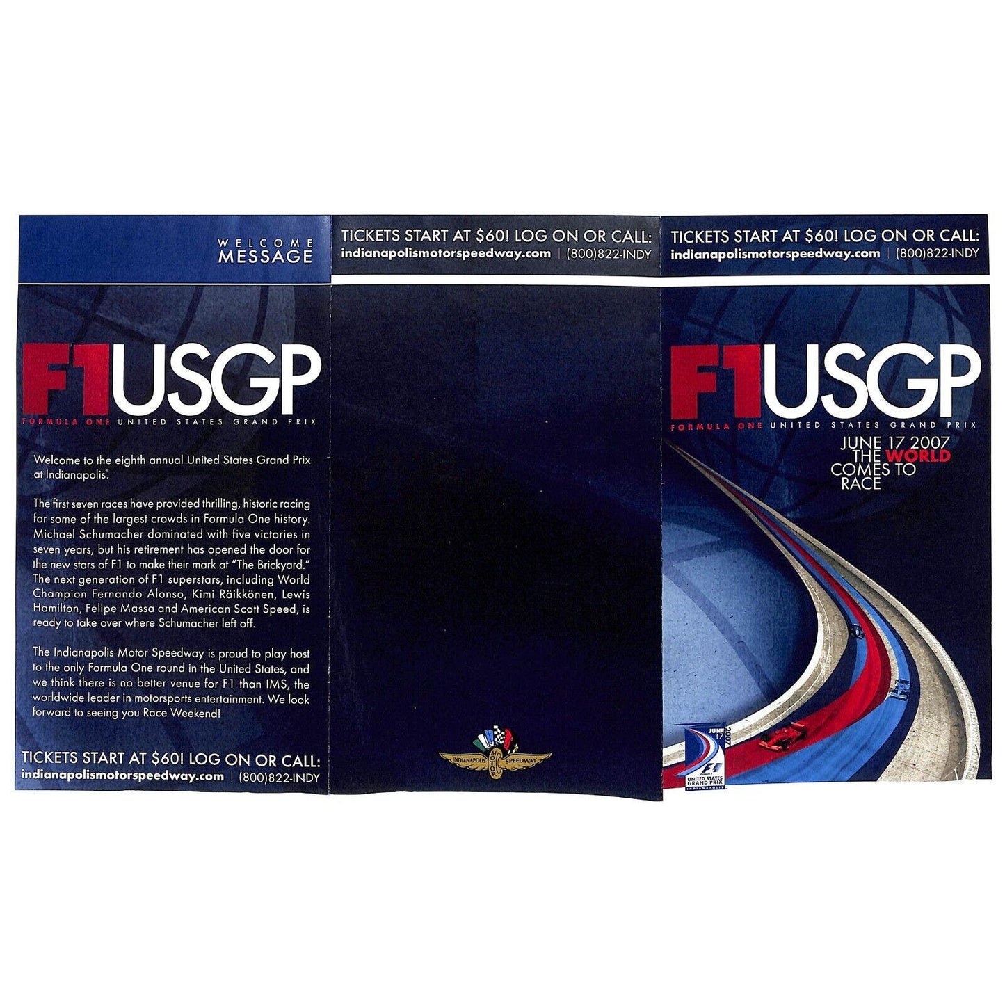 2007 F1 USGP Formula 1 Grand Prix Racing Schedule & Ticket Info Sheet VGC