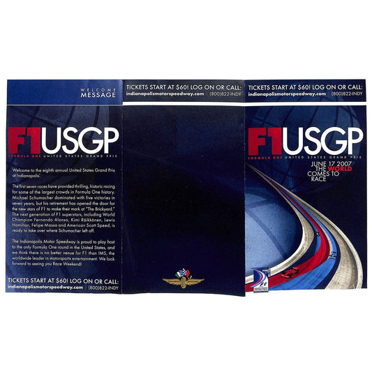 2007 F1 USGP Formula 1 Grand Prix Racing Schedule & Ticket Info Sheet VGC
