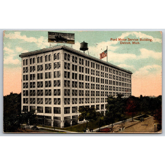 Ford Motor Service Building Billboard Detroit Advertising Postcard PM 1919 VGC