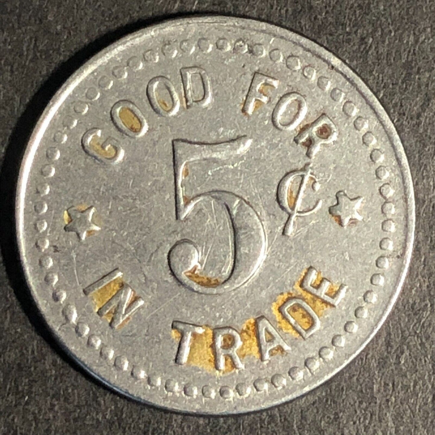 Wiley's Place Hillsboro Oregon G/F 5c Trade Token "W" White Metal -- 21mm