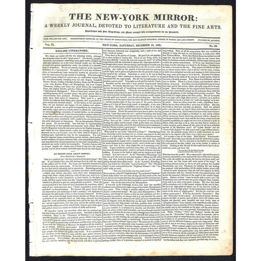 New-York Mirror Weekly Journal Literature Fine Arts Newspaper 12/10/31 8pp