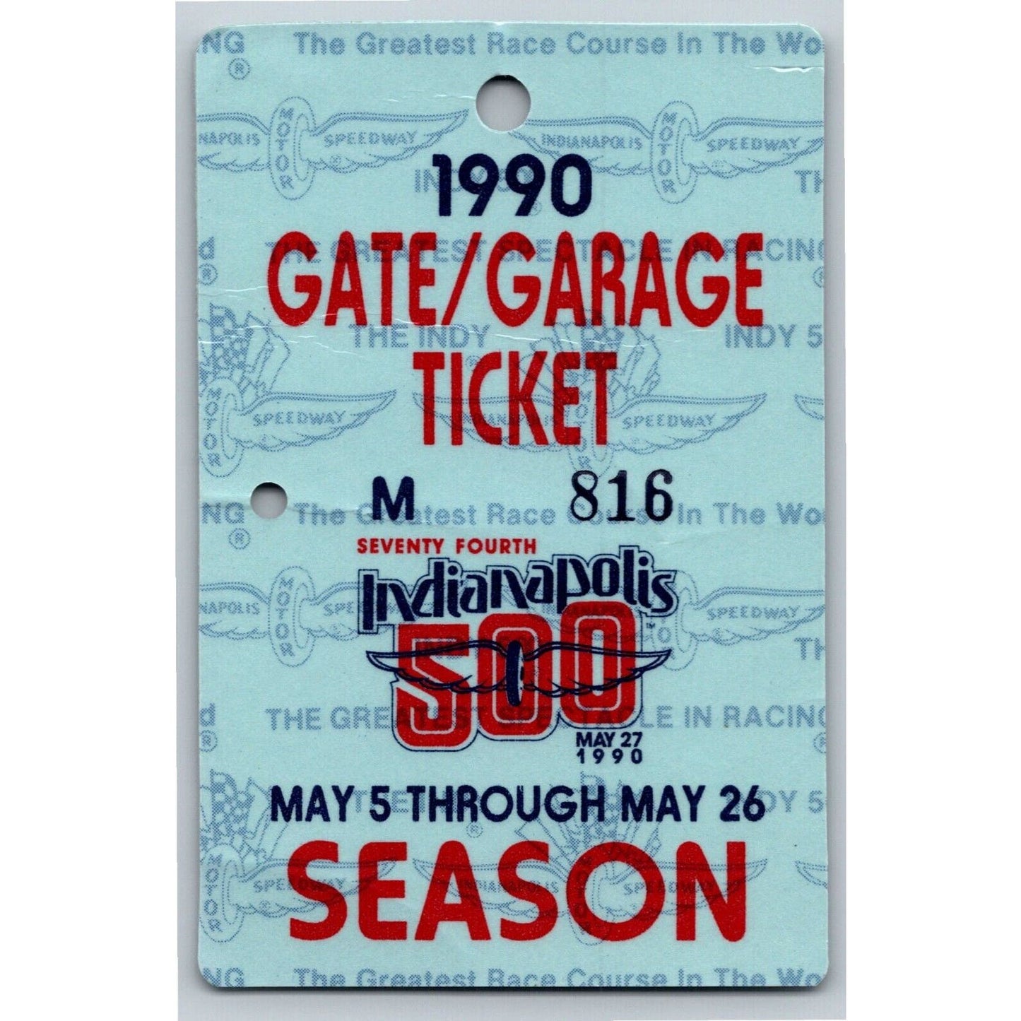 1990 Indy 500 Season Gate Garage Ticket Pass Indianapolis IMS Race Racing #816