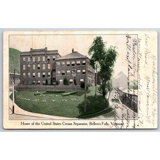 Bellows Falls, VT United States Cream Separator RPPC* Adv. Postcard PM 1908