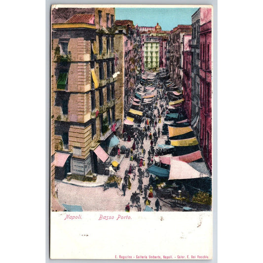 Naples Lower Port Street Scene Hand Colored Postcard c1901-1907 NP