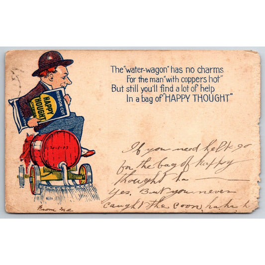 Happy Though Chewing Tobacco Funny Advertising Postcard PM 1910 c1907 Scarce