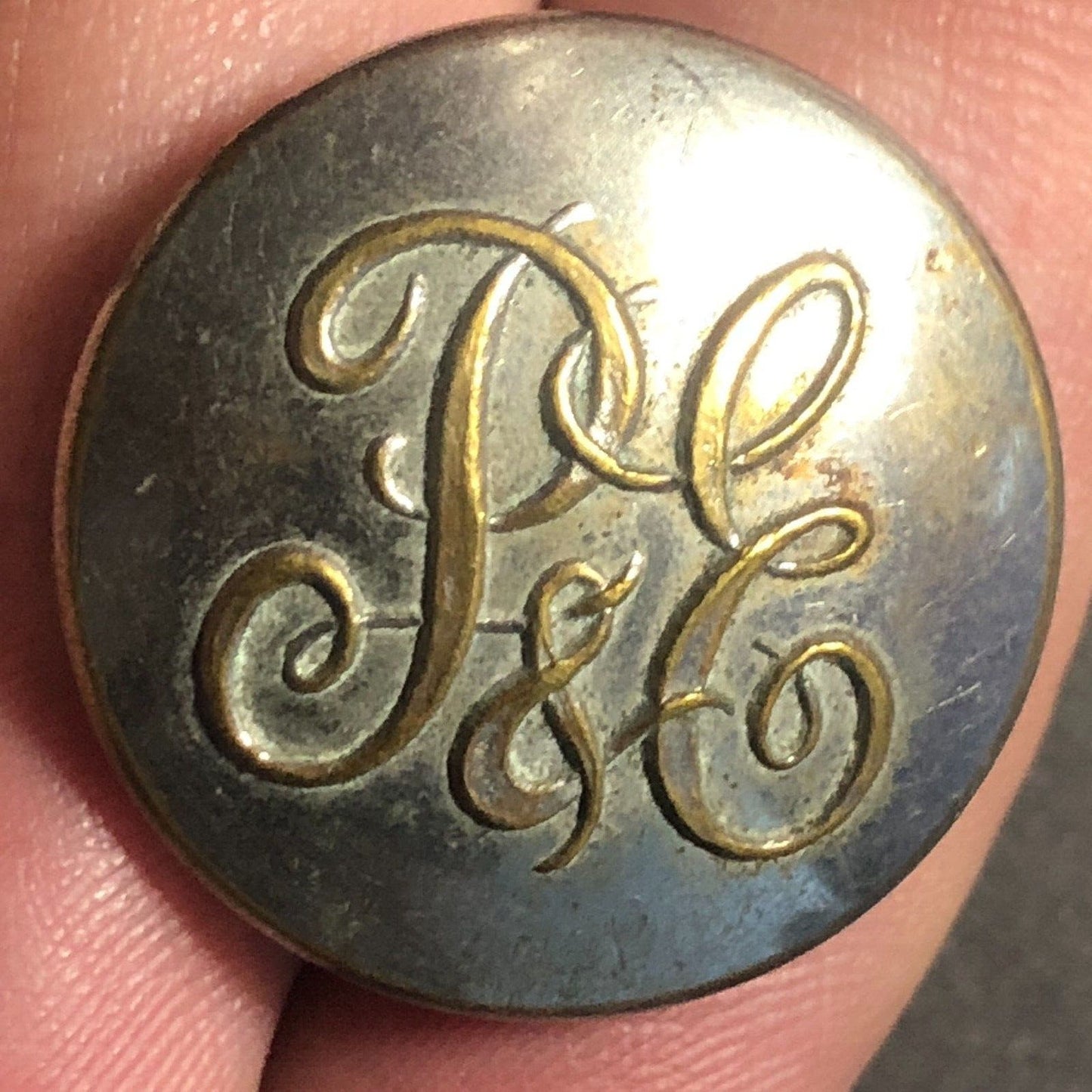 P&E Railroad Railway Brass Uniform Button 3/4" G.K. George Uniform Co. Scarce