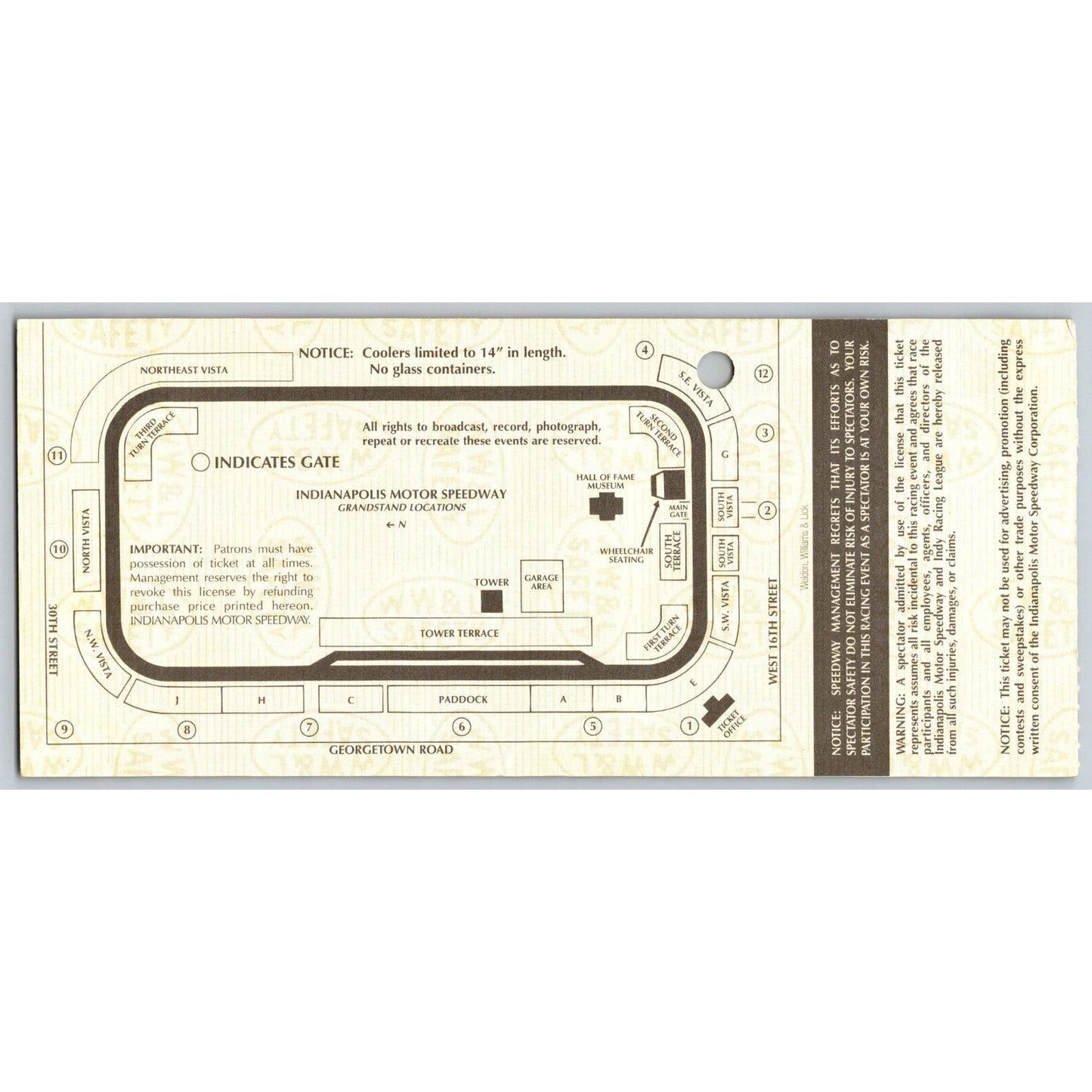1998 Indianapolis 500 Ticket Stub Racing IMS Arie Luyendyk - seat 5