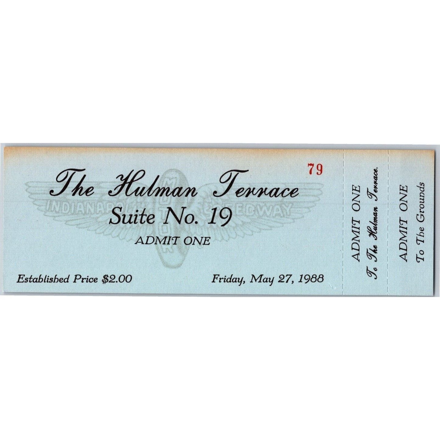 1988 Indy 500 The Hulman Terrace Unused Ticket Indianapolis IMS #79
