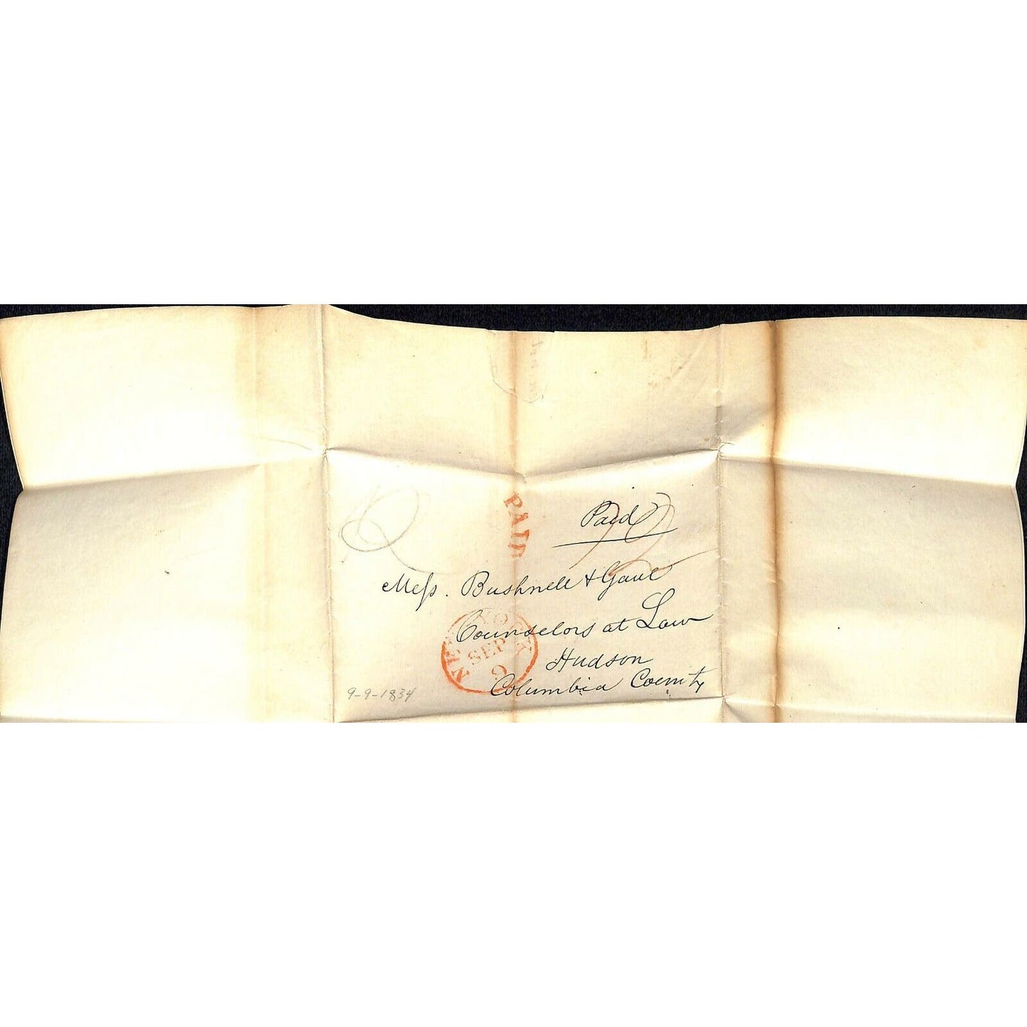 1834 New York Letter Cover re: Interest & Payment for Real Property - Document