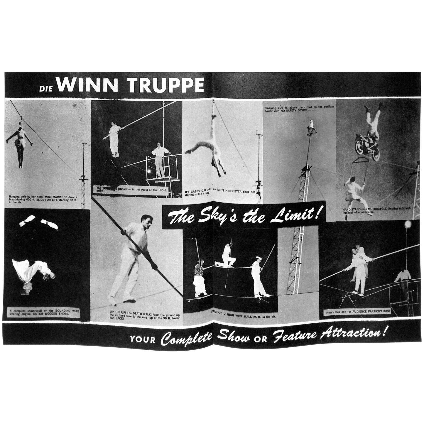 Dir Winn Truppe Motorcycle High Wire c1950's-63 Promotor Brochure Scarce VGC