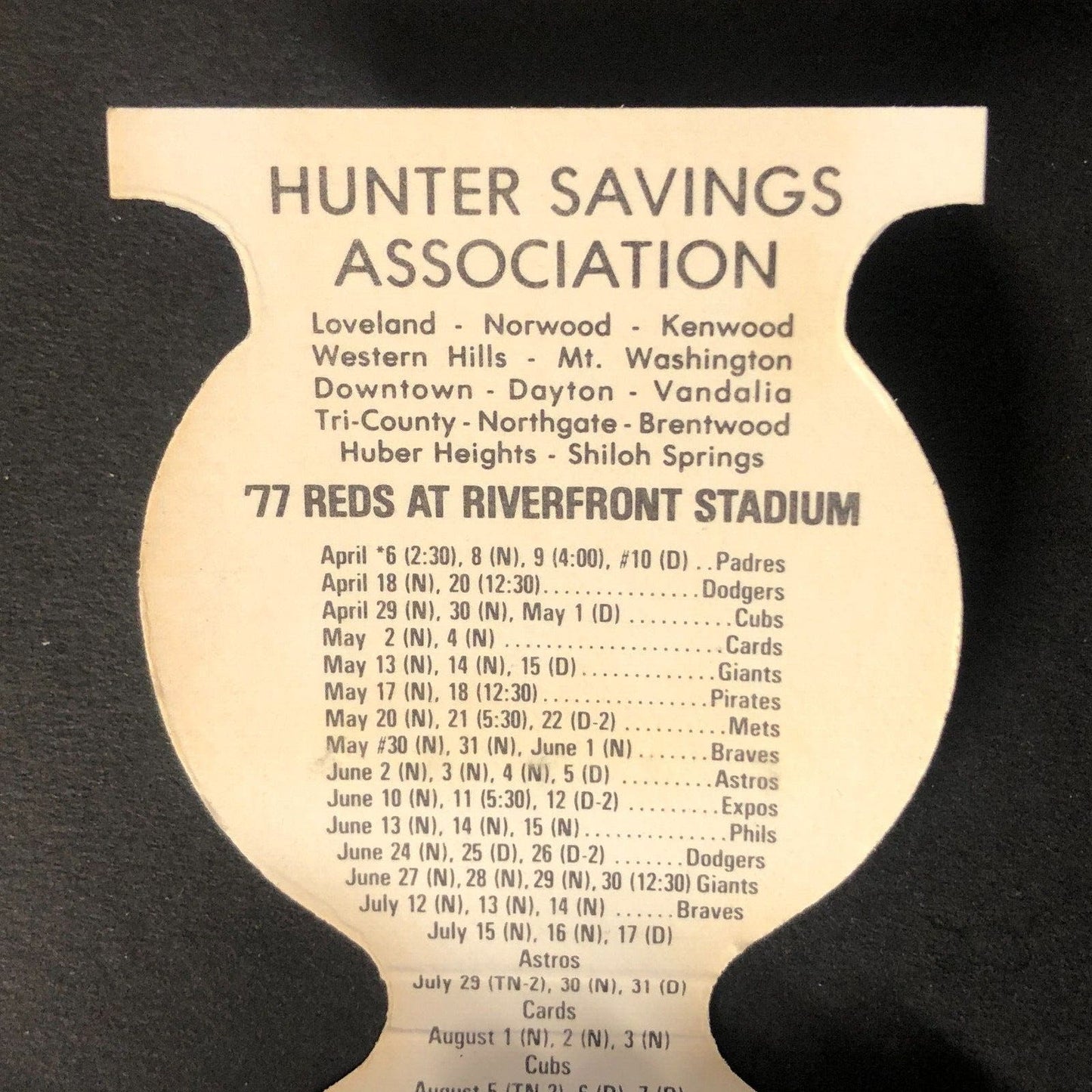 Cincinnati Reds 1977 Full Matchbook Complements of Hunter Savings Scarce