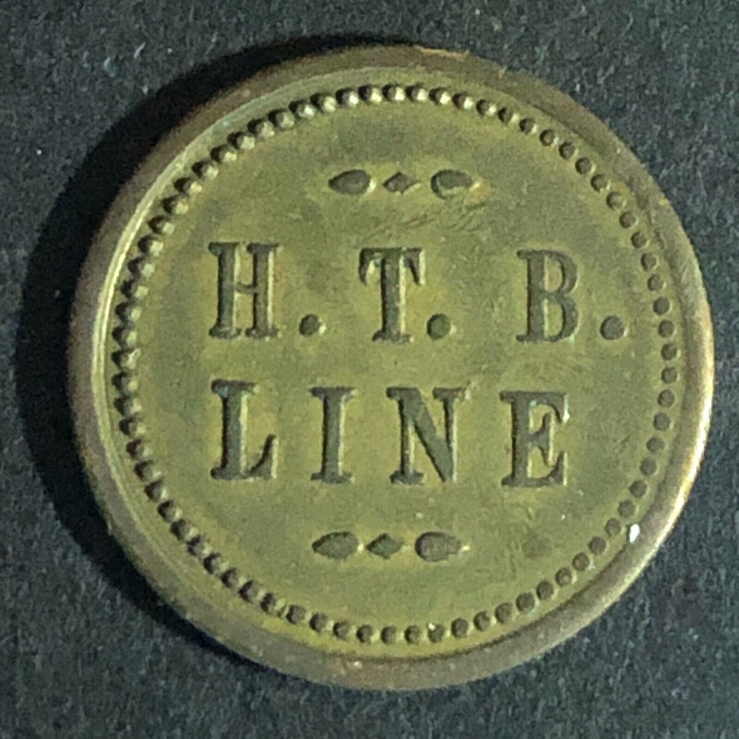 H.T.B. Line (Hill Top Bus Line Beaver Falls, PA) Brass 15¢ Token 18mm - c1937