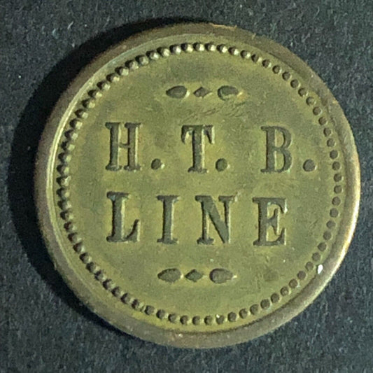 H.T.B. Line (Hill Top Bus Line Beaver Falls, PA) Brass 15¢ Token 18mm - c1937