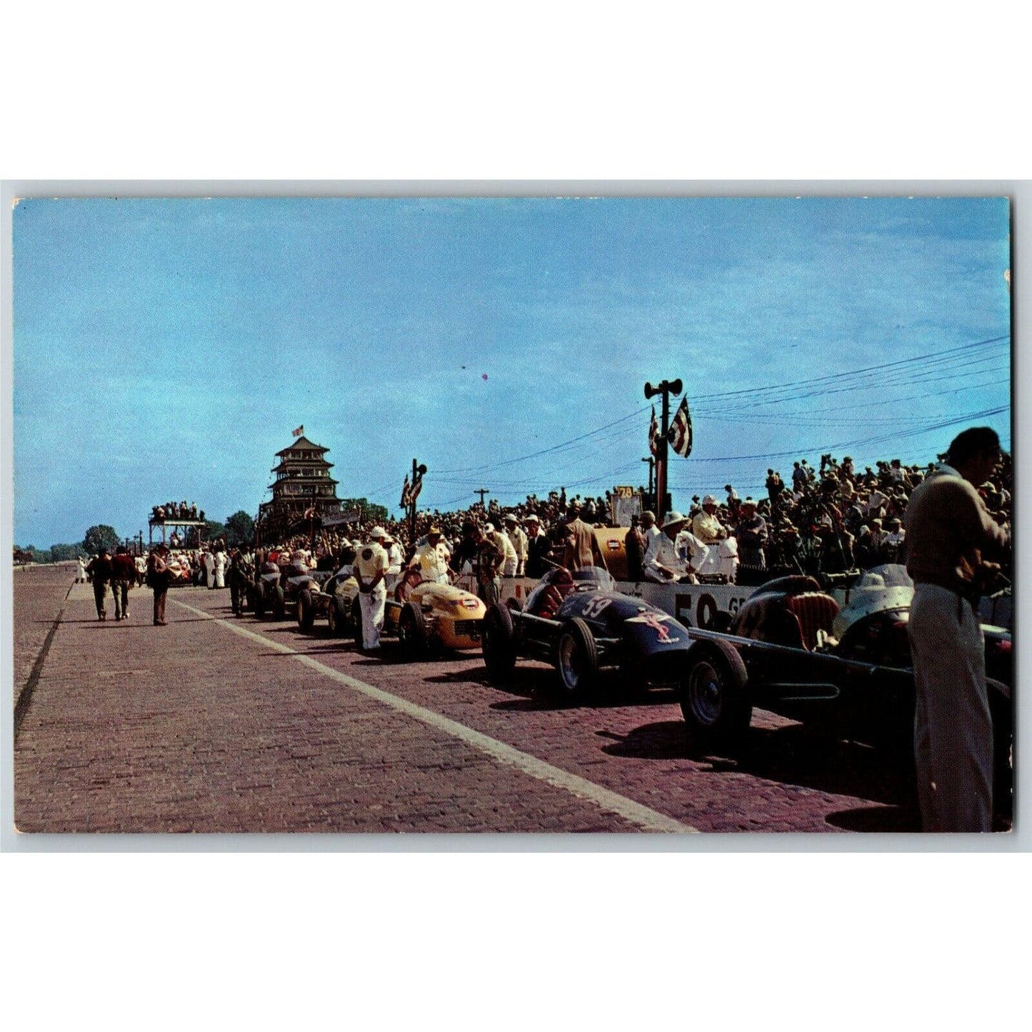 Indy 500 RPPC Postcard 1950 "A View of the Pit Moments Before.." Unposted VGC