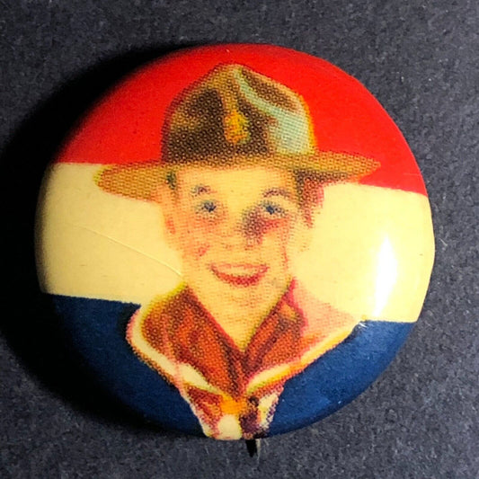 Celluloid BSA Boy Eagle Scout ? Small Patriotic Steel Pinback Button c1940's