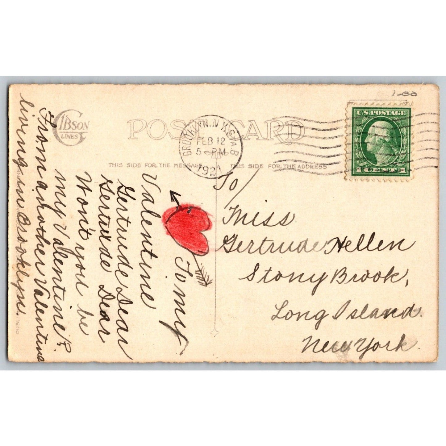 Valentine's Day Postcard Pair of Love Birds In Tree PM 1921