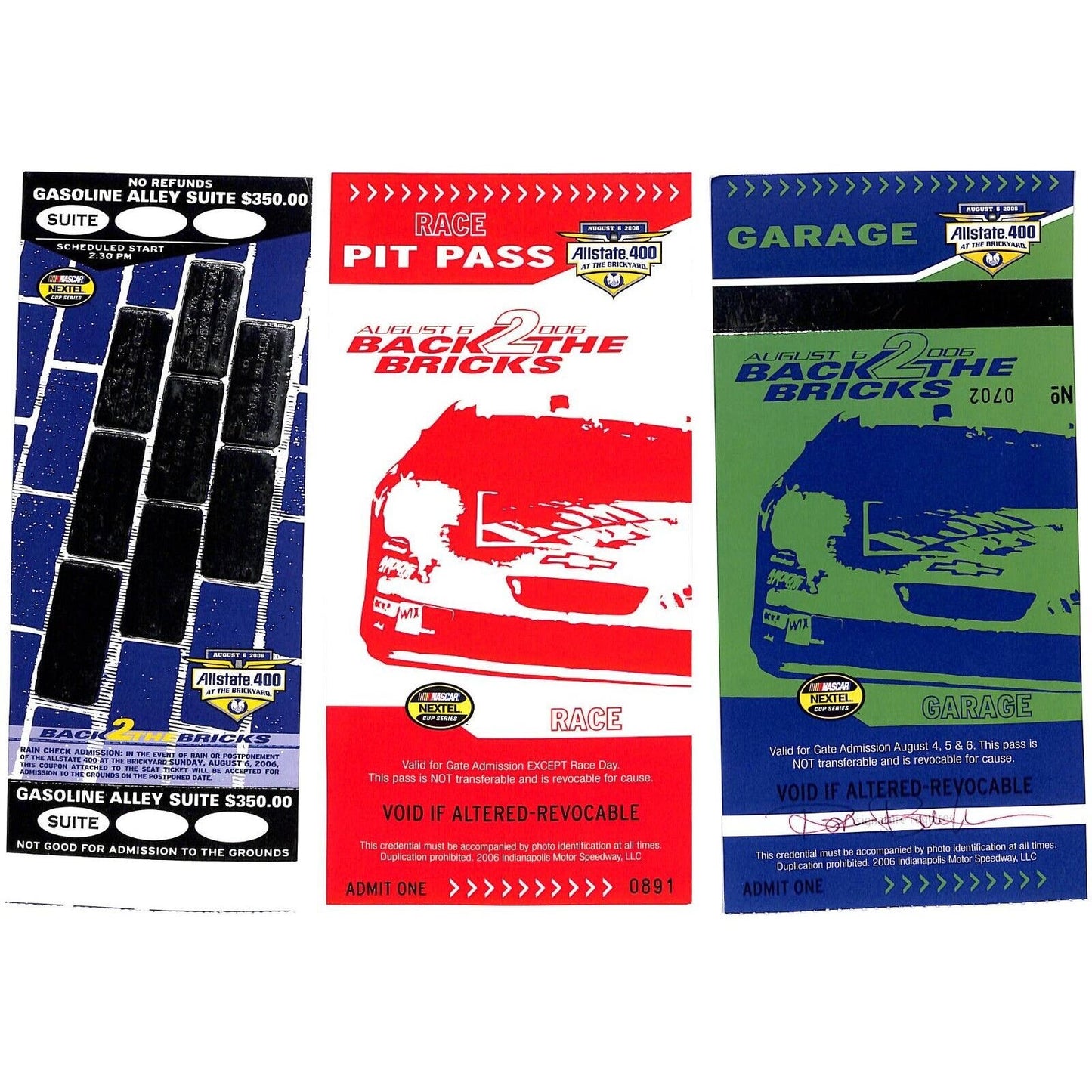 2006 Allstate 400 Garage & Pit Passes / Ticket Stub w/ Lanyard Ron Burton Estate