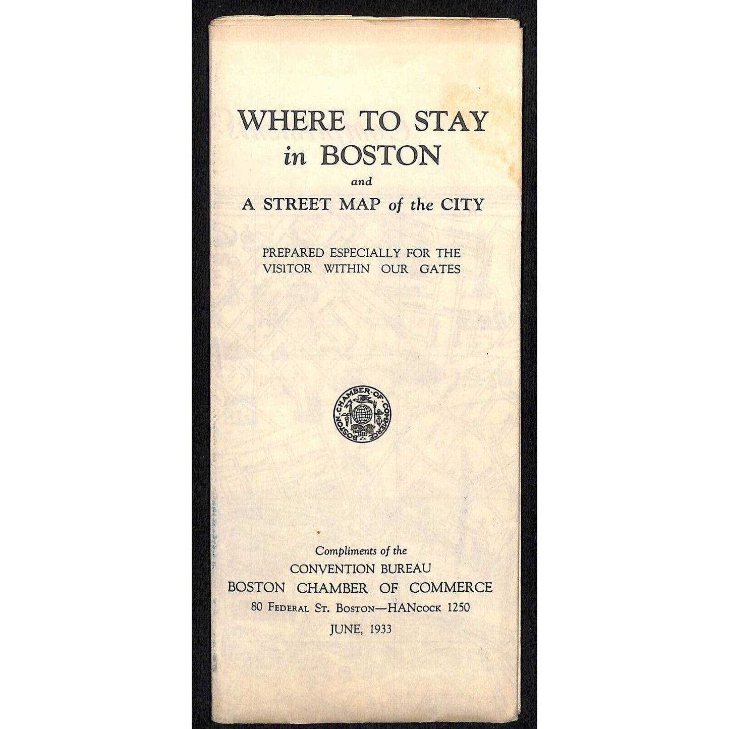 Where to Stay in Boston Convention Bureau Street Map 1933 Chicago World's Fair*